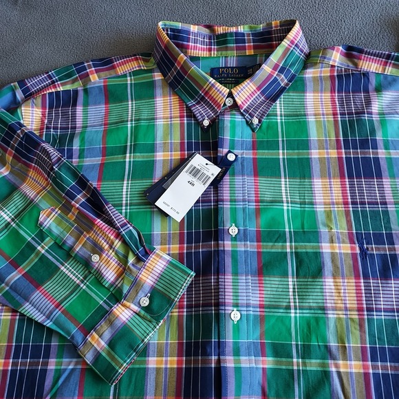 NWT Polo Ralph Lauren Shirt Men's 4XB Plaid Pony Stretch Casual Long Sleeve $110